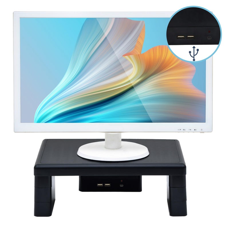 DAC Stax Adjustable, Stackable Desktop Computer Monitor Stand Laptop Riser with 2 USB Charging Ports, Supports up to 66 Pounds, Medium Size